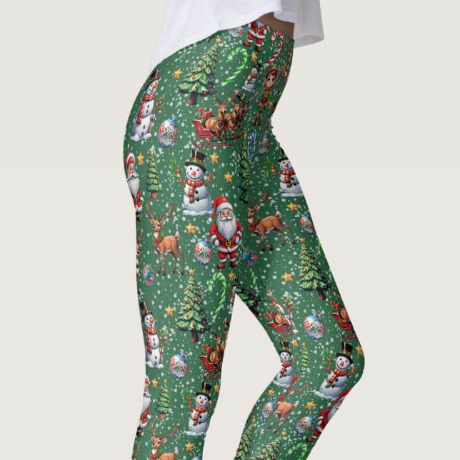 Legging Padrão Decorativo de Natal com Fundo Verde (Criador carregado)