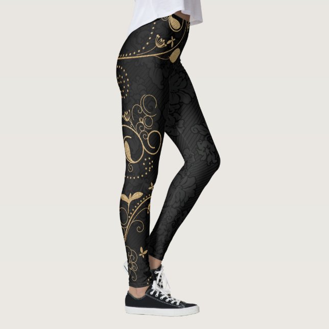 Legging Padrão Decorativo Preto e Dourado (Direita)