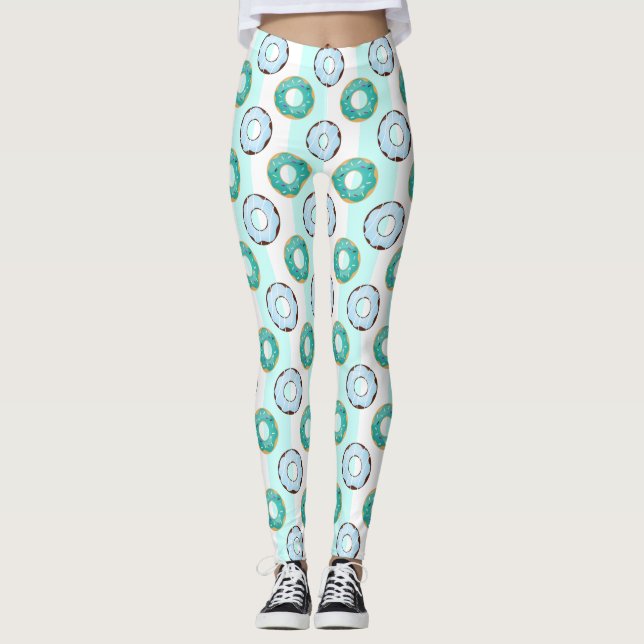 Legging Padrão Delicioso de Faixa Turquesa do Rosquinha (Frente)