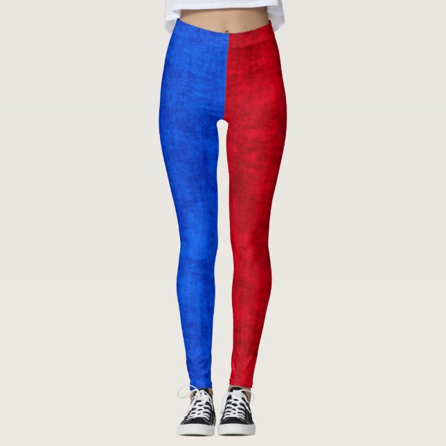 Legging Padrão Desgastado de Duas Cores Azul e Vermelho (Frente)