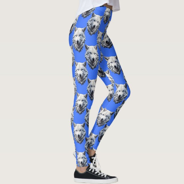 Legging Padrão Design Azul da Cabeça do Lobo Branco (Criador carregado)