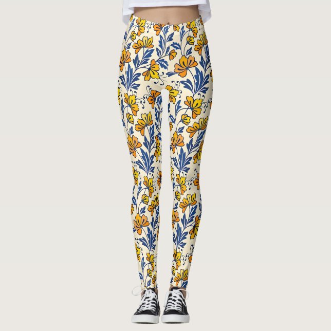 Legging Padrão deslumbrante e contínuo de flores e folhas (Frente)