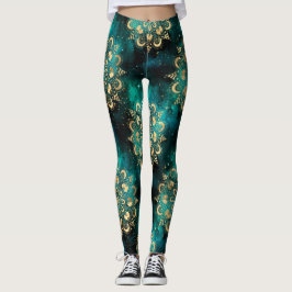 Legging Padrão Dharma Mandala da Galáxia Dourada e Verde