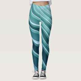Legging Padrão dinâmico de ondas em teal e turquesa