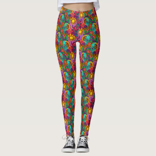 Legging Padrão divertido com flores e mãos
