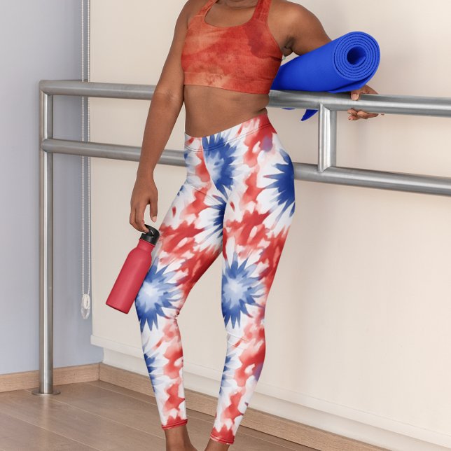 Legging Padrão divertido de Tie Dye vermelho branco azul (Criador carregado)
