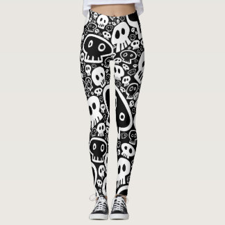 Legging Padrão do crânio branco em preto