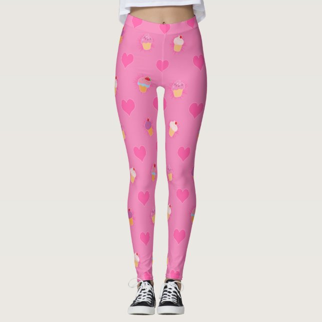 Legging Padrão do Cupcake rosa (Frente)