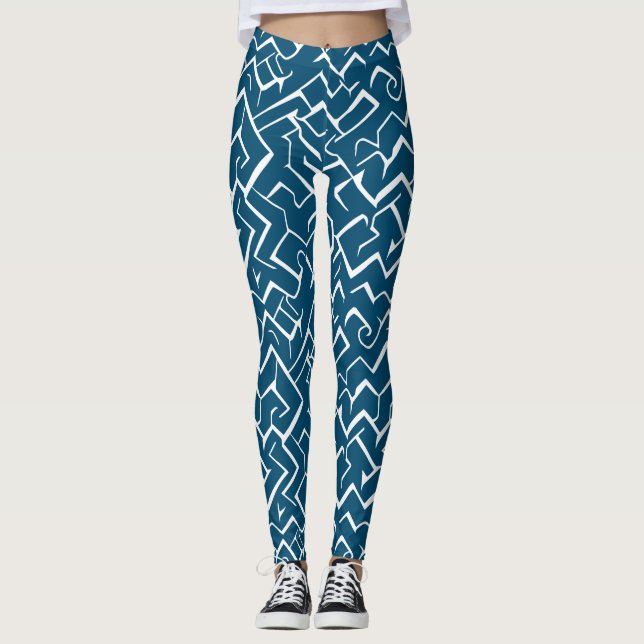 Legging Padrão do Espírito Azul e Branco | Maze Moderno (Frente)