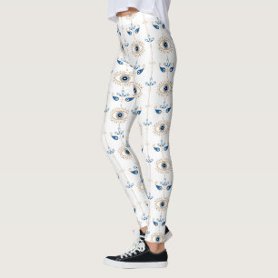 Legging Padrão do olho mau boêmio branco retrô