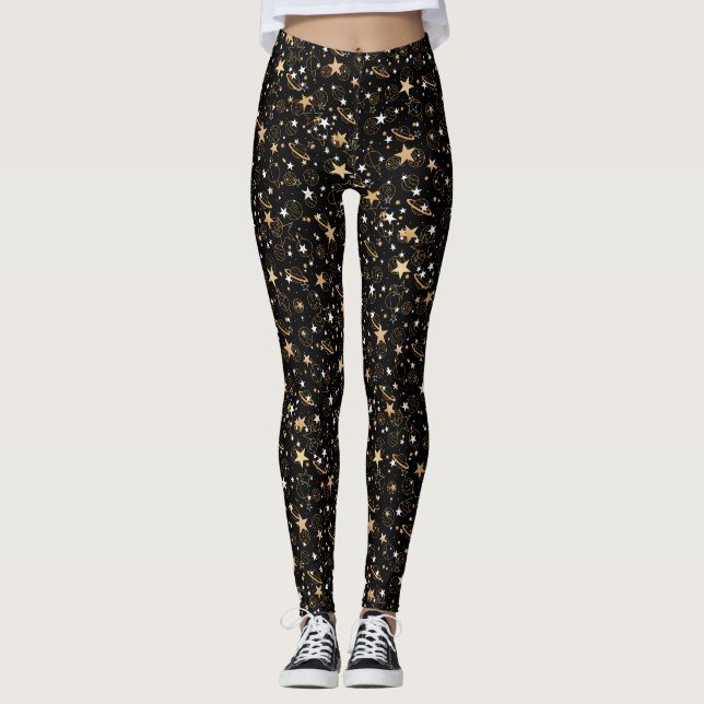 Legging Padrão do ouro 10.bw Preto BG (Frente)
