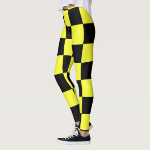 Legging Padrão do quadro de verificação amarelo preto e