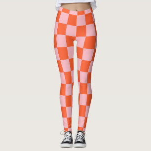 Legging Padrão do quadro de verificação laranja e rosa