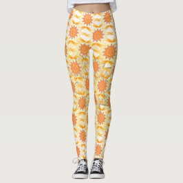 Legging Padrão do Sol Amarelo Marrom por toda parte