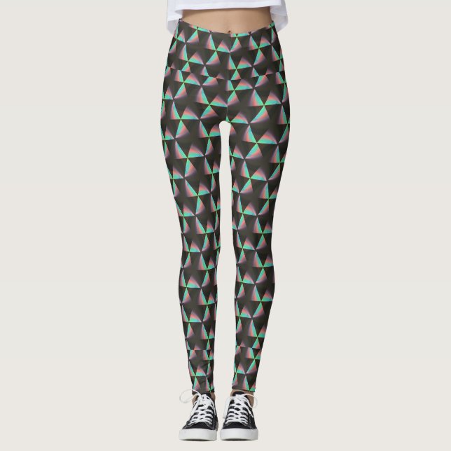 Legging Padrão do Triângulo Holográfico: Prismo futurístic (Frente)