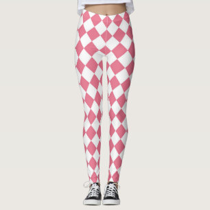 Legging Padrão do Verificador de Diamantes Branco Rosa