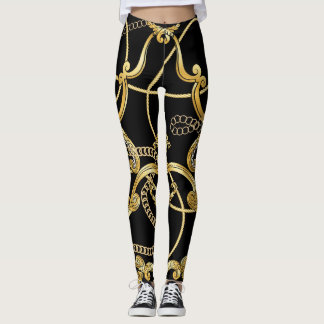 Legging Padrão Dourado Barroco Sem Costura