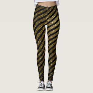 Legging Padrão Dourado brilhante de faixa branca de doce p
