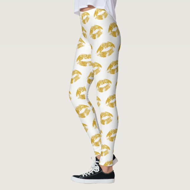 Legging Padrão Dourado de Lábios com brilho (Esquerda)