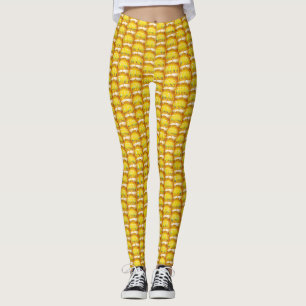 Legging Padrão Dourado de Menorah Amarelo Trendy Chic Hanu