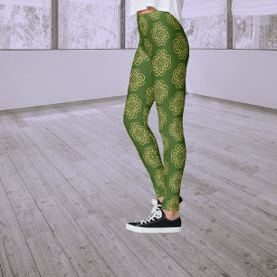 Legging Padrão Dourado de Trevo Celta 