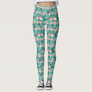 Legging Padrão Dourado de Turquesa Rosa Elegante