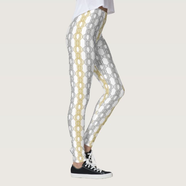 Legging Padrão Dourado prateado em branco (Direita)