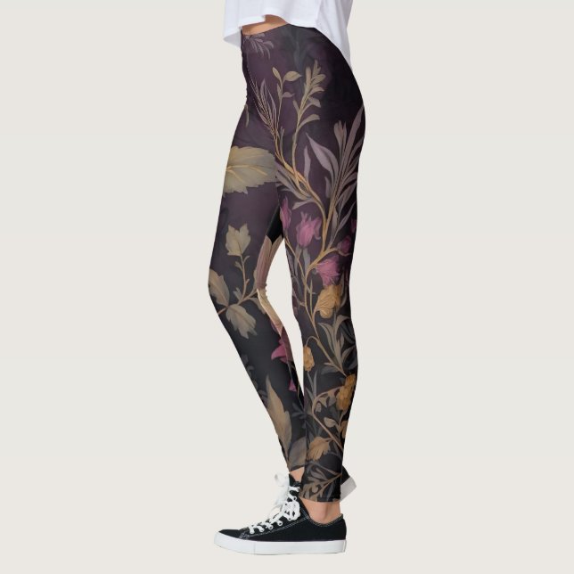 Legging padrão elegante de flor escura (Esquerda)