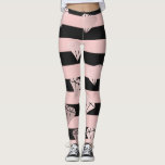 Legging Padrão elegante de lâmina de ouro rosa<br><div class="desc">design feminino com riscas cor-de-rosa e pretas,  padrão fino de diamante de rosa.</div>