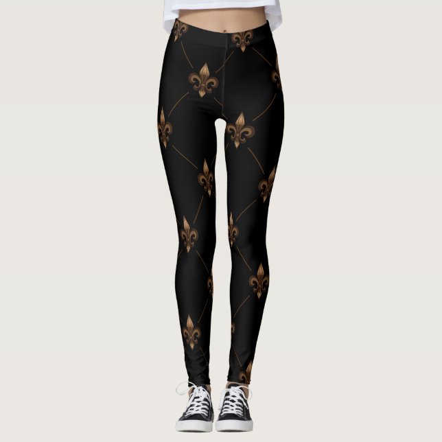 Legging Padrão Elegante de luxo de Fleur De Lis Dourado Pr (Frente)
