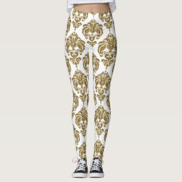 Legging Padrão Elegante Moderno Chic Damasco Dourado e Bra