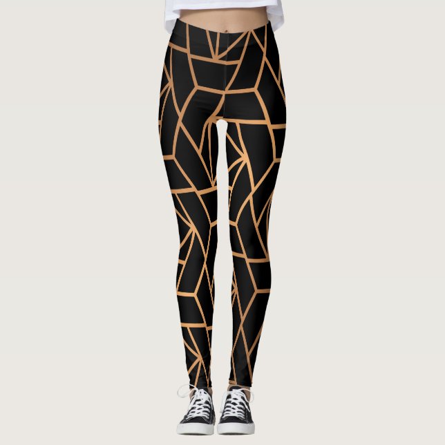 Legging Padrão Elegante Preto e Dourado (Frente)