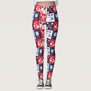 Legging Padrão Engraçado de Picklleball - Vermelho-Branc