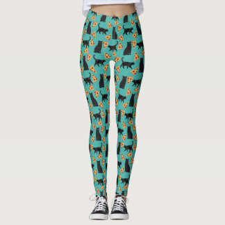 Legging Padrão engraçado de pizza e gato