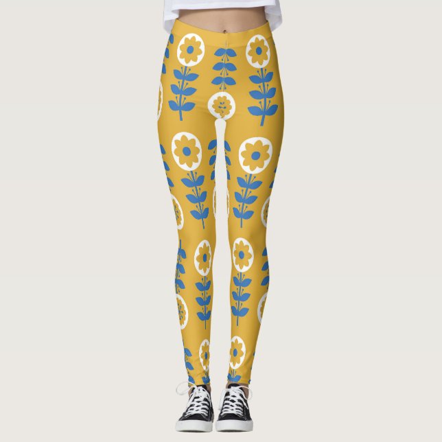 Legging Padrão Escandinavo da Flor Estilizada (Frente)