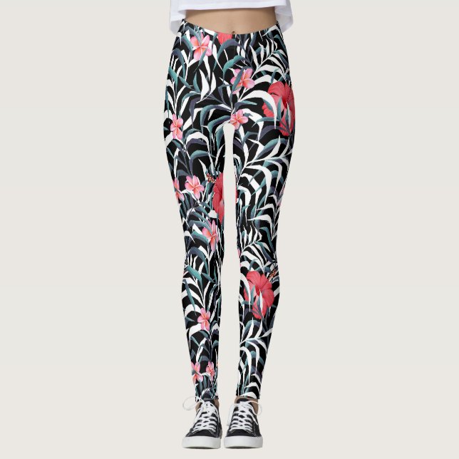 Legging Padrão escuro com flores (Frente)
