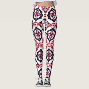 Legging Padrão Eslavo Branco Vermelho