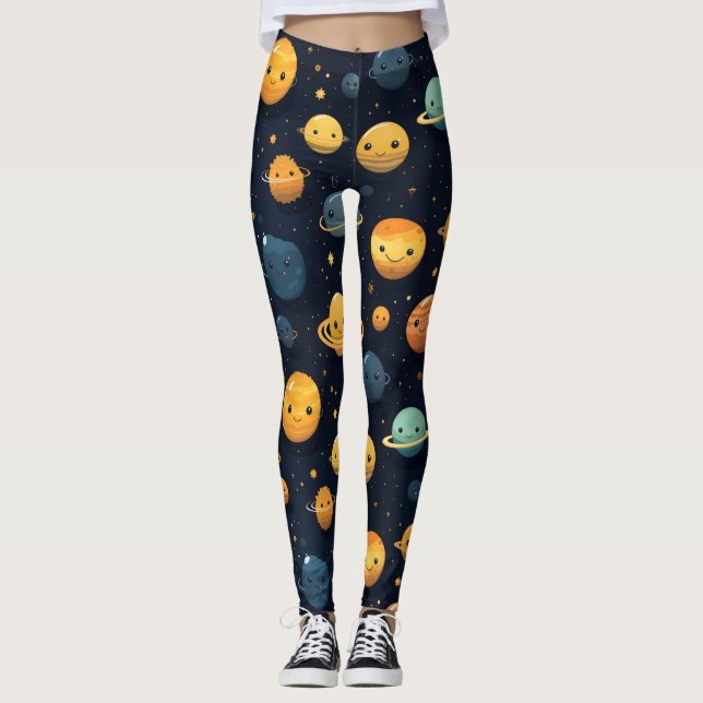 Legging Padrão Espacial dos Planetas Engraçados (Frente)