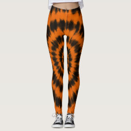 Legging Padrão Espiral Negro e Laranja-Corante de Hallowee