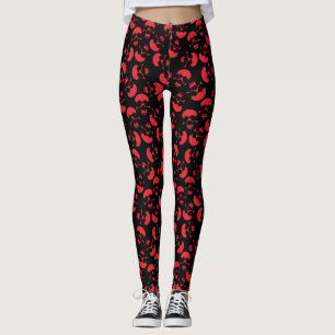 Legging Padrão estético do crânio vermelho e preto escu