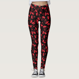Legging Padrão estético do crânio vermelho e preto escuro