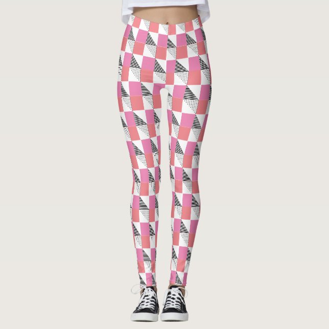 Legging padrão estético moderno rosa e preto (Frente)