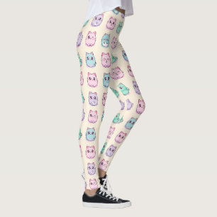 Legging Padrão Estético Pastel de Gatos Fofos Kawaii