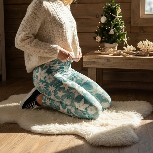 Legging Padrão Estilizado de Estrelas-do-Mar e Dólares-da- (Criador carregado)
