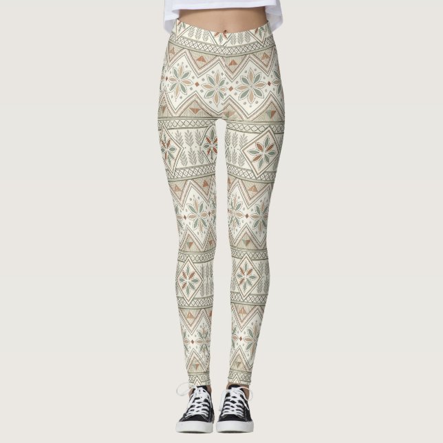 Legging Padrão Etnico Geométrico Tribal Floral Sem Costura (Frente)
