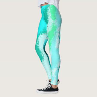Legging Padrão Expressivo e Pinturesco Azul Verde Turquesa