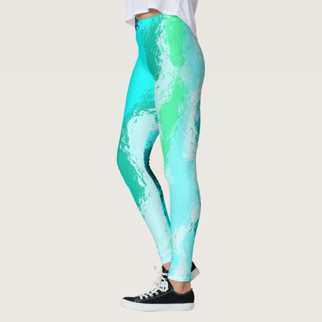 Legging Padrão Expressivo e Pinturesco Azul Verde Turquesa (Esquerda)