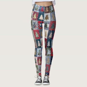 Legging Padrão Festivo de Árvore de Natal em Patchwork (4)