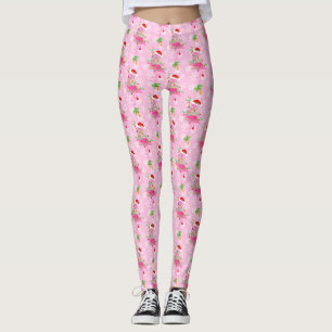 Legging Padrão Flamingo Rosa de Natal