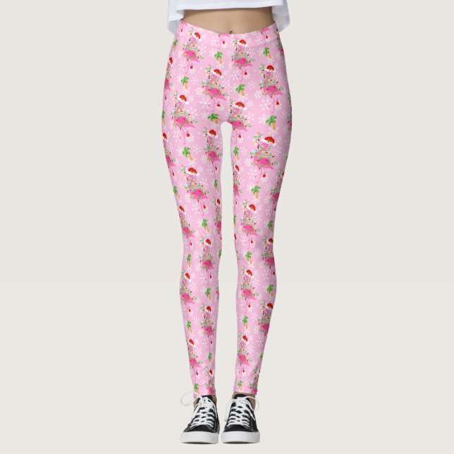 Legging Padrão Flamingo Rosa de Natal (Frente)